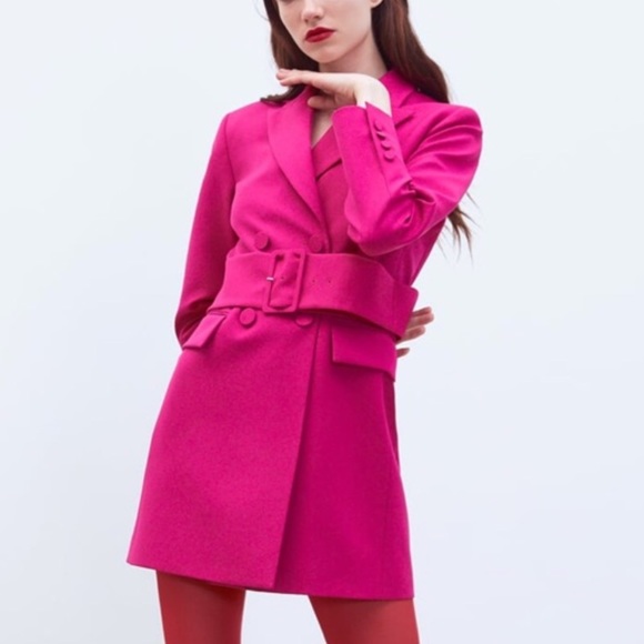 zara hot pink blazer dress